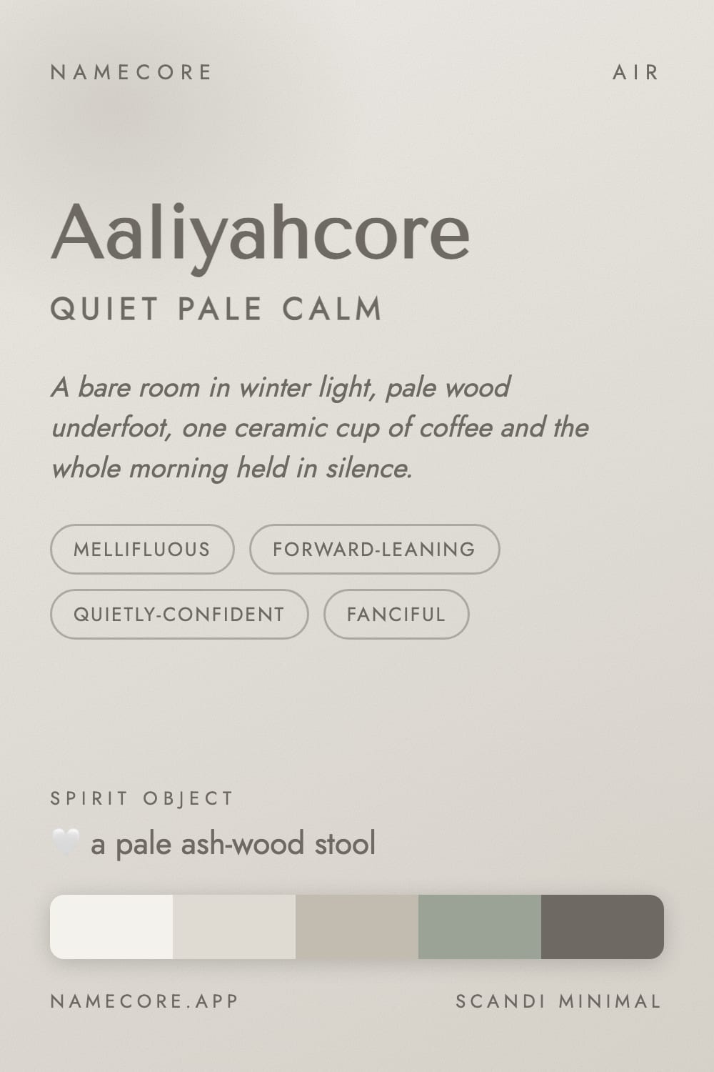 Aaliyah aesthetic card - Aaliyahcore: a Scandi Minimal palette, Tenor Sans type and a pale ash-wood stool