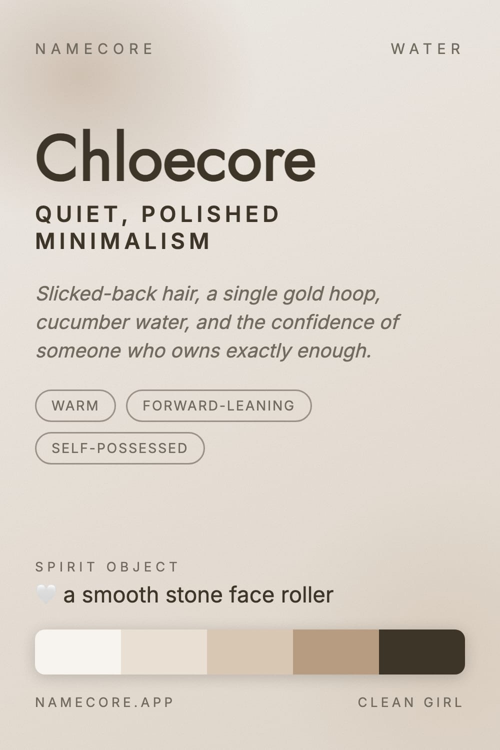 Chloe aesthetic card - Chloecore: a Clean Girl palette, Jost type and a smooth stone face roller