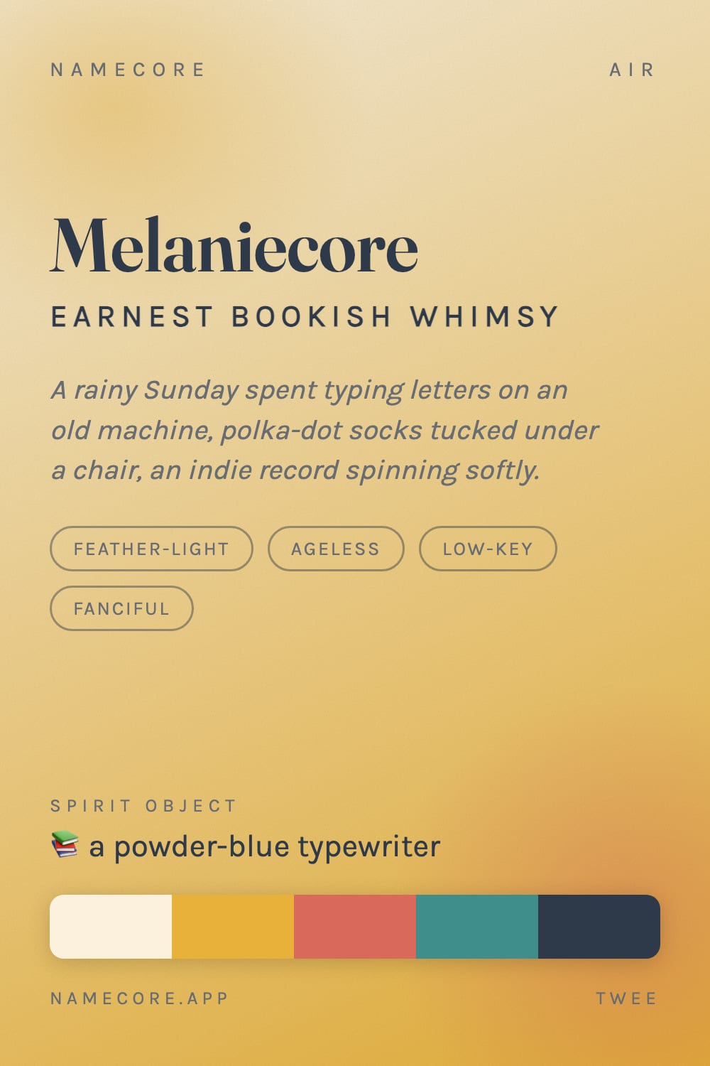 Melanie aesthetic card - Melaniecore: a Twee palette, Fraunces type and a powder-blue typewriter