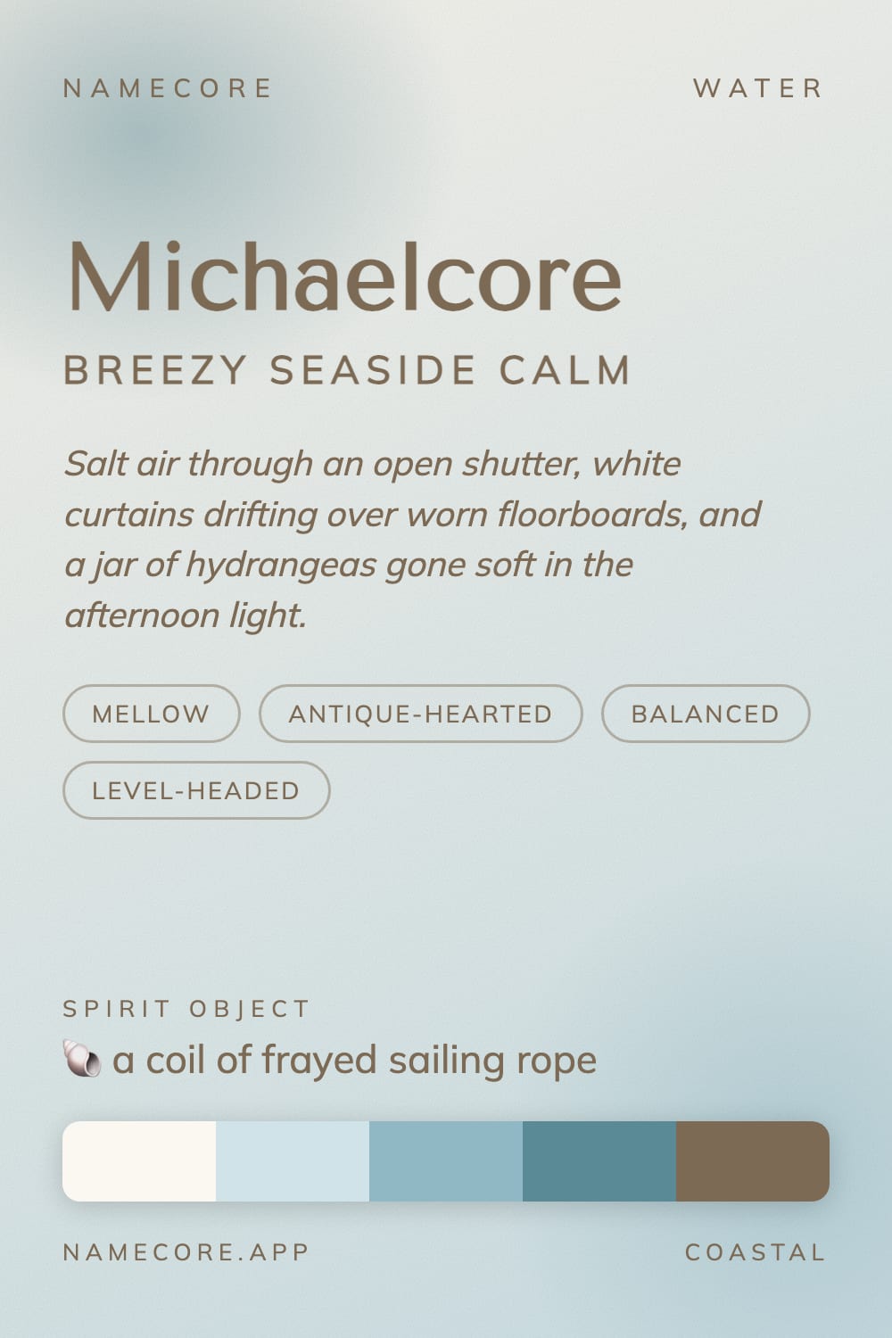 Michael aesthetic card - Michaelcore: a Coastal palette, Tenor Sans type and a coil of frayed sailing rope