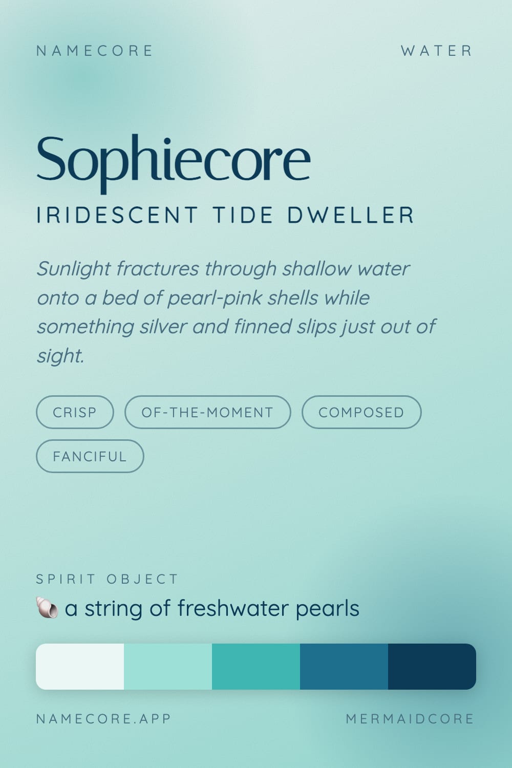 Sophie aesthetic card - Sophiecore: a Mermaidcore palette, Italiana type and a string of freshwater pearls