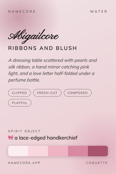 Abigail aesthetic card in the Coquette palette