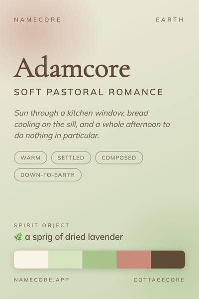 Adam aesthetic card in the Cottagecore palette