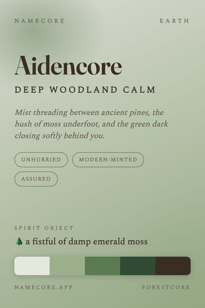 Aiden aesthetic card in the Forestcore palette