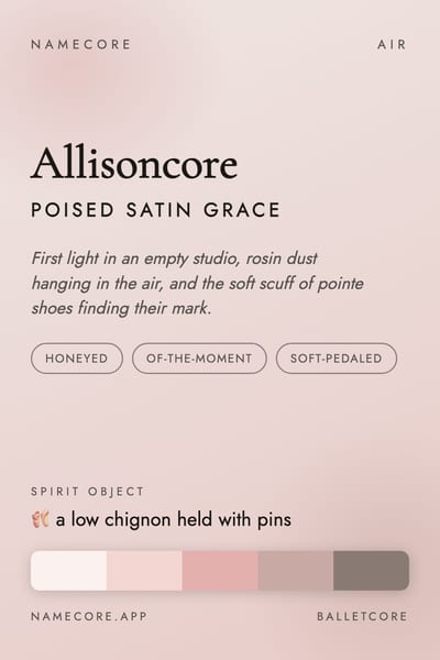 Allison aesthetic card in the Balletcore palette