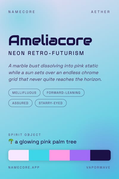 Amelia aesthetic card in the Vaporwave palette