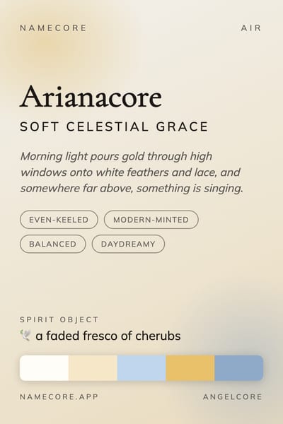 Ariana aesthetic card in the Angelcore palette