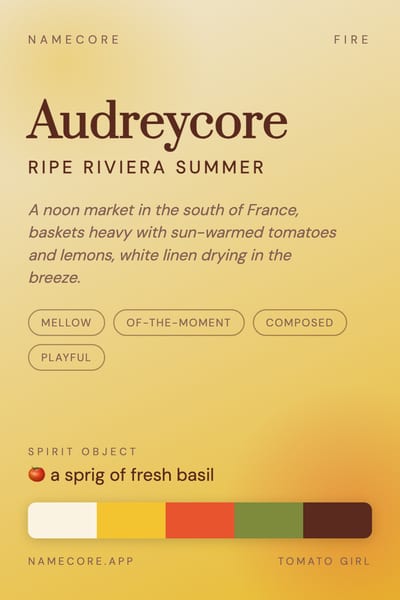 Audrey aesthetic card in the Tomato Girl palette