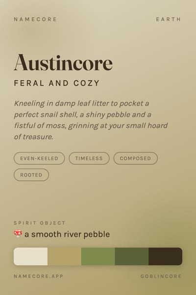 Austin aesthetic card in the Goblincore palette