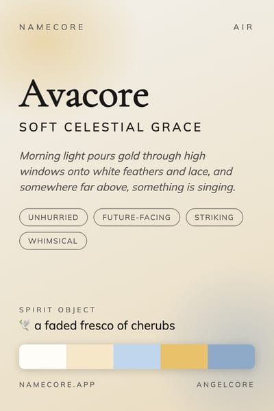 Ava aesthetic card in the Angelcore palette