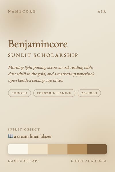 Benjamin aesthetic card in the Light Academia palette