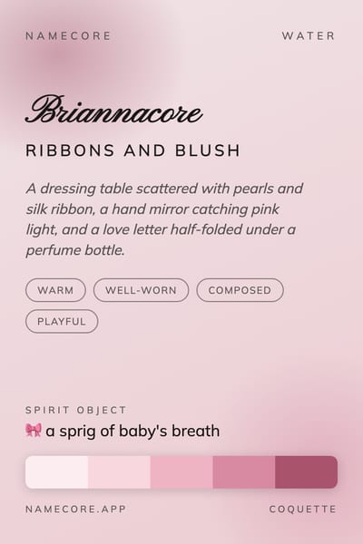 Brianna aesthetic card in the Coquette palette