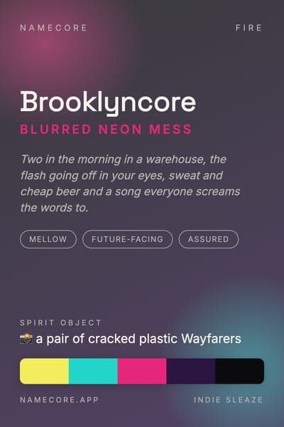 Brooklyn aesthetic card in the Indie Sleaze palette