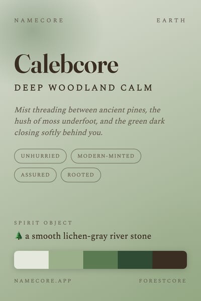 Caleb aesthetic card in the Forestcore palette