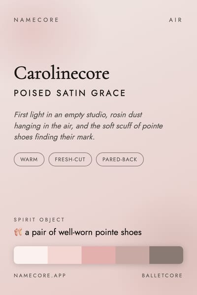 Caroline aesthetic card in the Balletcore palette