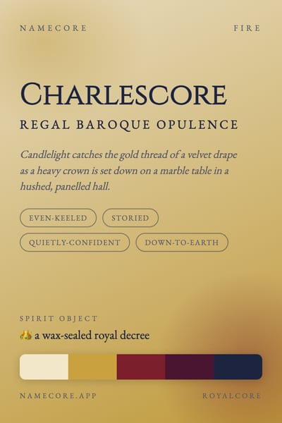 Charles aesthetic card in the Royalcore palette