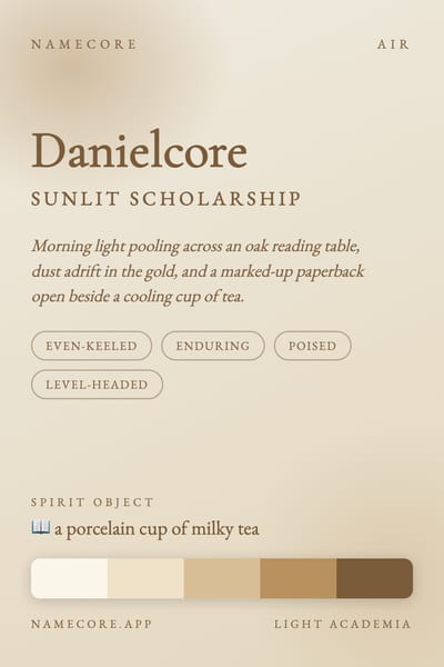 Daniel aesthetic card in the Light Academia palette