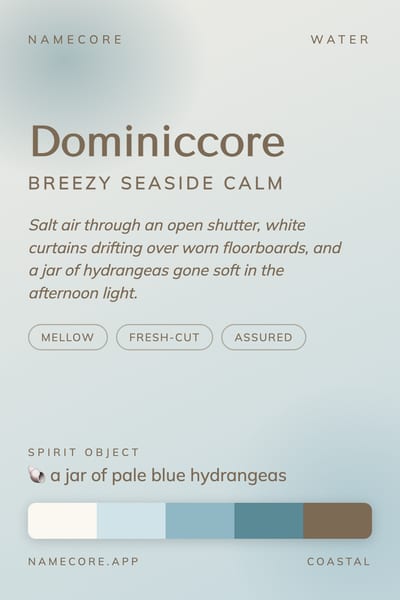 Dominic aesthetic card in the Coastal palette