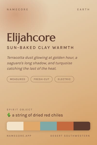Elijah aesthetic card in the Desert Southwestern palette