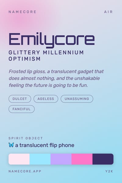 Emily aesthetic card in the Y2K palette
