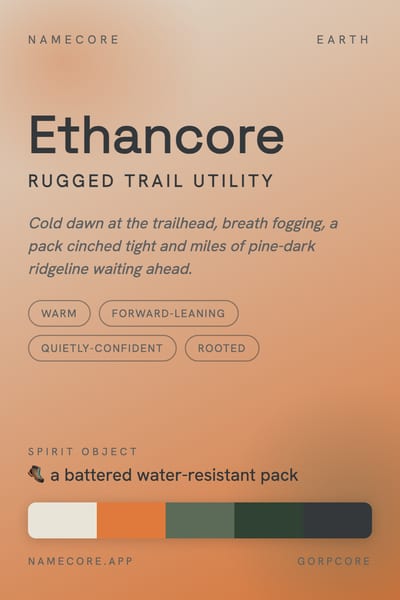 Ethan aesthetic card in the Gorpcore palette