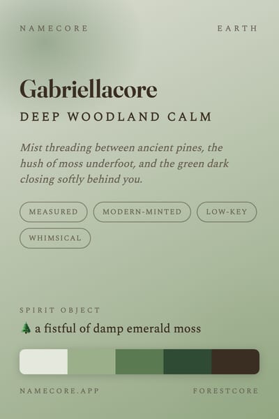 Gabriella aesthetic card in the Forestcore palette