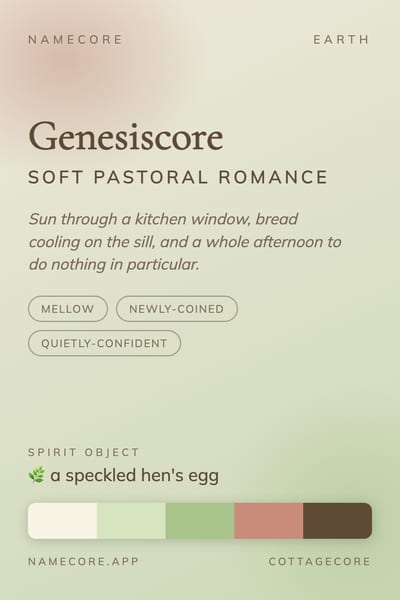 Genesis aesthetic card in the Cottagecore palette