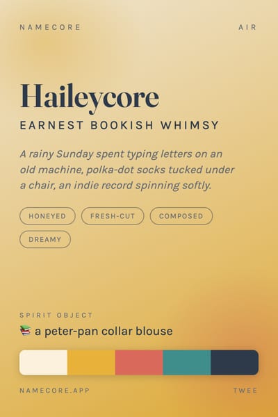 Hailey aesthetic card in the Twee palette