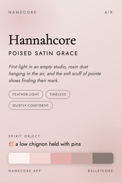 Hannah aesthetic card in the Balletcore palette