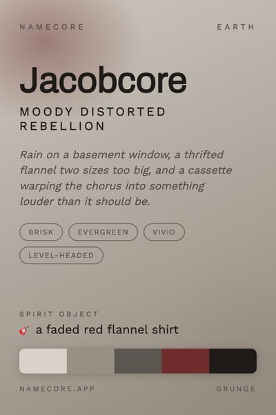 Jacob aesthetic card in the Grunge palette