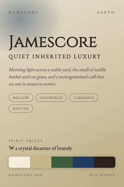 James aesthetic card in the Old Money palette