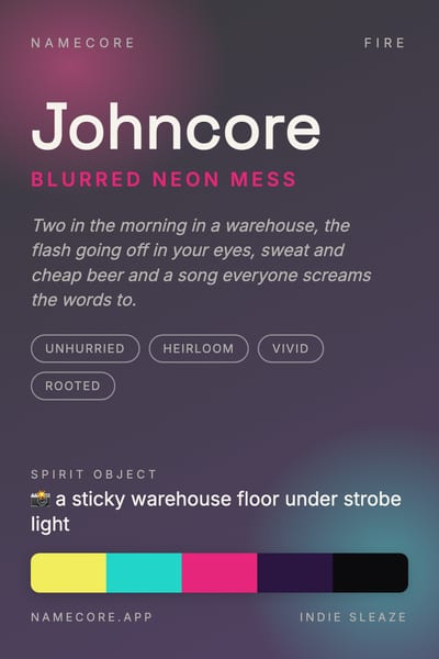 John aesthetic card in the Indie Sleaze palette