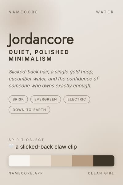 Jordan aesthetic card in the Clean Girl palette