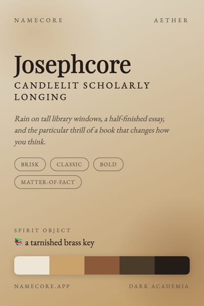 Joseph aesthetic card in the Dark Academia palette