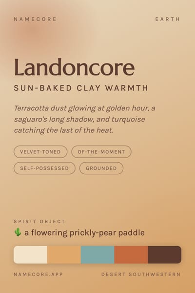 Landon aesthetic card in the Desert Southwestern palette
