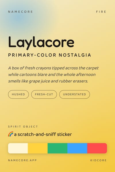 Layla aesthetic card in the Kidcore palette