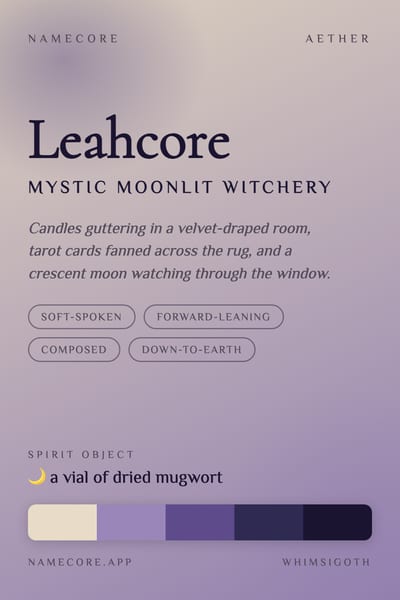Leah aesthetic card in the Whimsigoth palette
