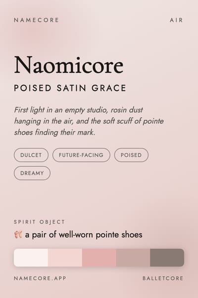Naomi aesthetic card in the Balletcore palette