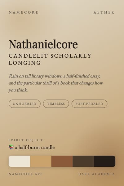 Nathaniel aesthetic card in the Dark Academia palette