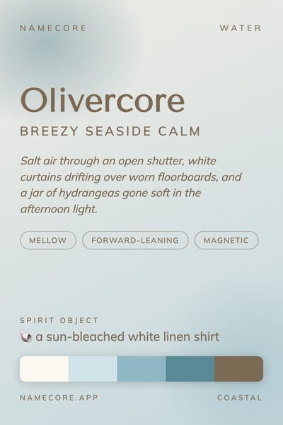 Oliver aesthetic card in the Coastal palette