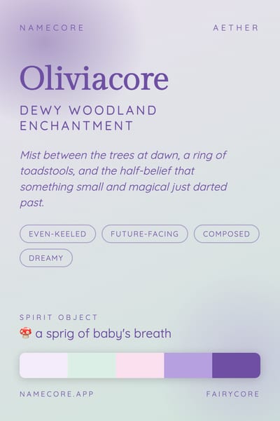 Olivia aesthetic card in the Fairycore palette