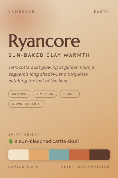 Ryan aesthetic card in the Desert Southwestern palette