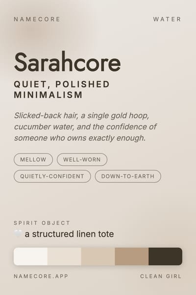Sarah aesthetic card in the Clean Girl palette