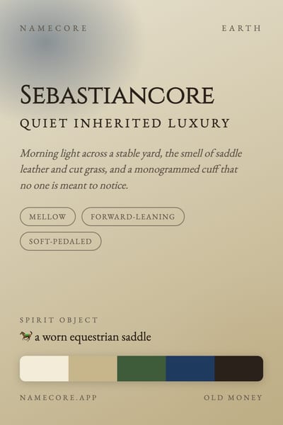 Sebastian aesthetic card in the Old Money palette