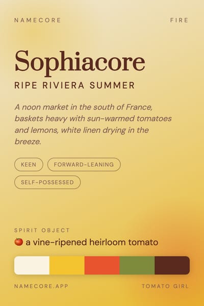 Sophia aesthetic card in the Tomato Girl palette