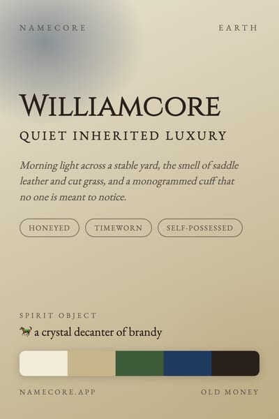 William aesthetic card in the Old Money palette