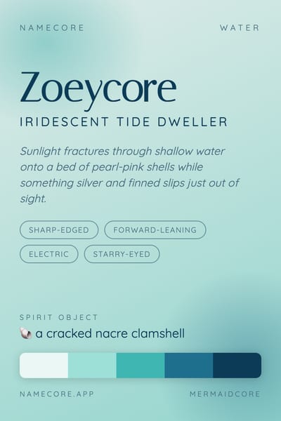 Zoey aesthetic card in the Mermaidcore palette